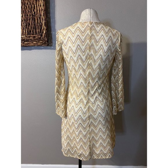 Lilly Pulitzer Dress S Small Gold Stretch 3/4 Sleeve Shift Party Cruise Holiday - Picture 4 of 13